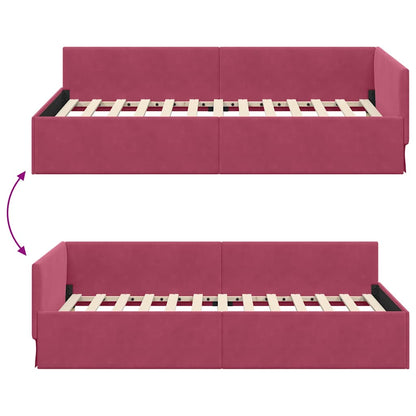 Cornice del letto ad angolo Rosso Vino 90 cm x 190 cm Velluto | homemem39