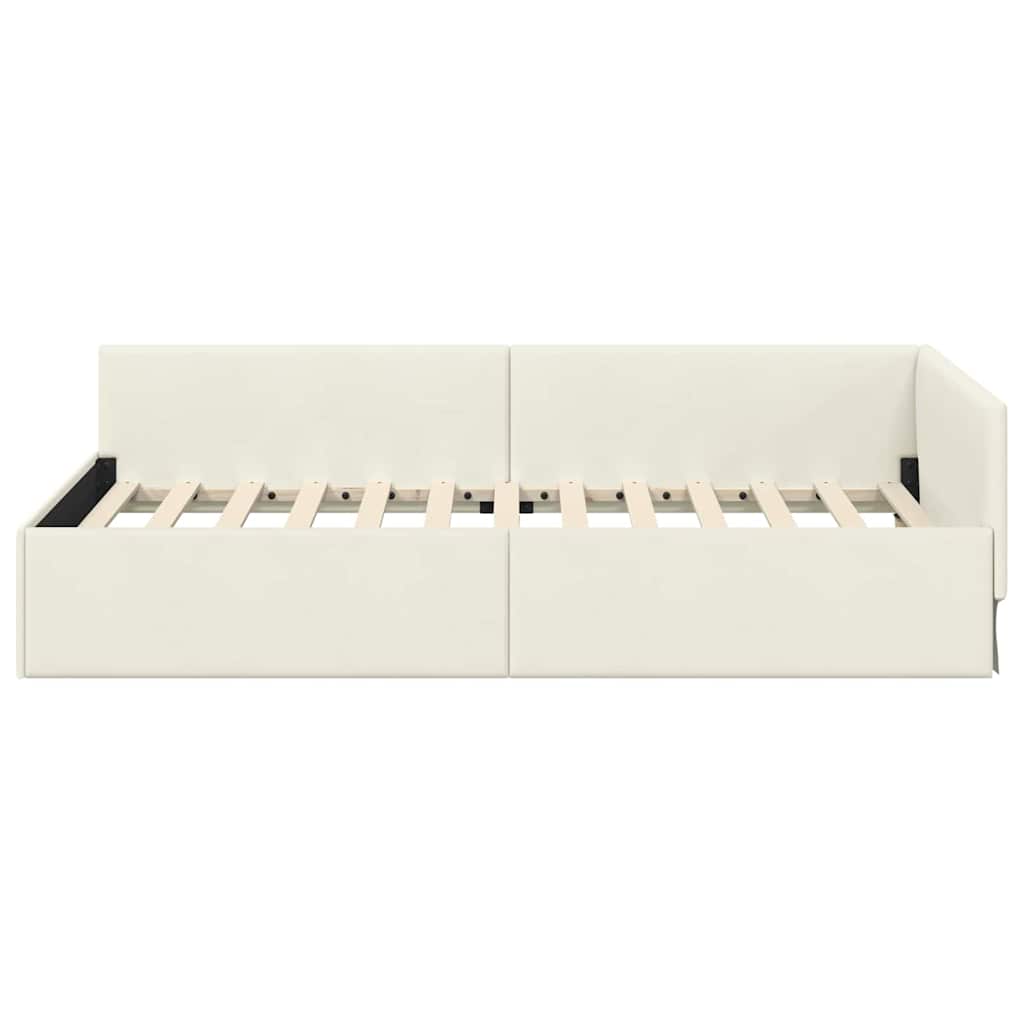 Cornice del letto ad angolo Crema 90 cm x 190 cm Velluto | homemem39