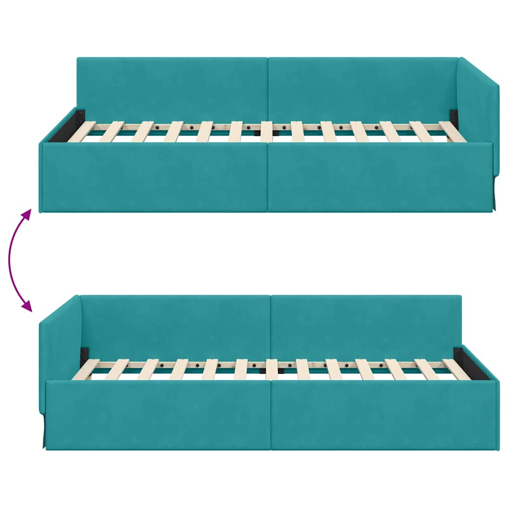 Cornice del letto ad angolo Turchese 90 cm x 190 cm Velluto | homemem39