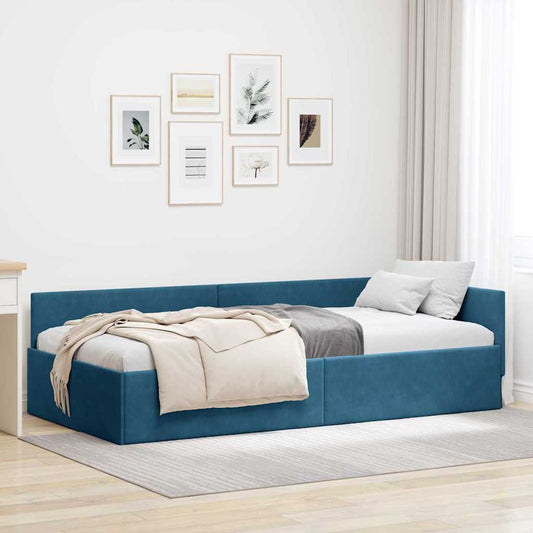 Cornice del letto ad angolo Blu 90 cm x 200 cm Velluto