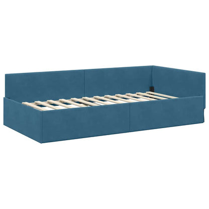 Cornice del letto ad angolo Blu 90 cm x 200 cm Velluto | homemem39