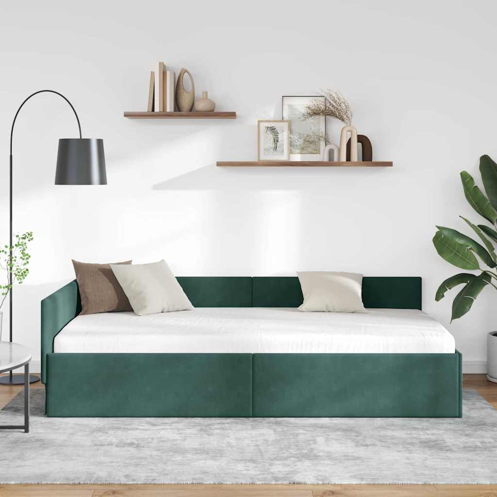 Cornice del letto ad angolo Verde Scuro 90 cm x 200 cm Velluto | homemem39