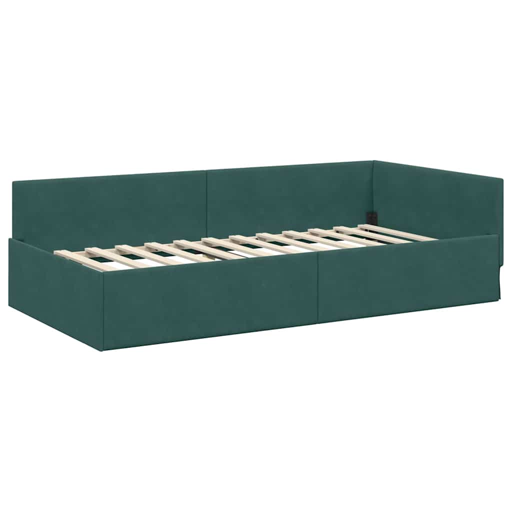 Cornice del letto ad angolo Verde Scuro 90 cm x 200 cm Velluto | homemem39