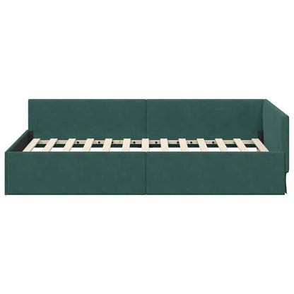 Cornice del letto ad angolo Verde Scuro 90 cm x 200 cm Velluto | homemem39