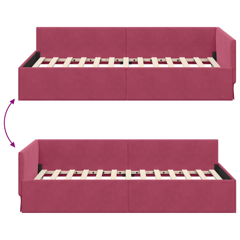 Cornice del letto ad angolo Rosso Vino 90 cm x 200 cm Velluto | homemem39