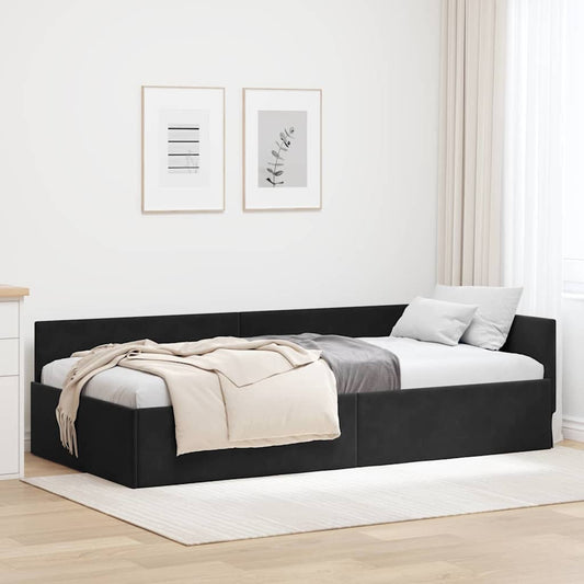 Cornice del letto ad angolo Nero 90 cm x 200 cm Velluto