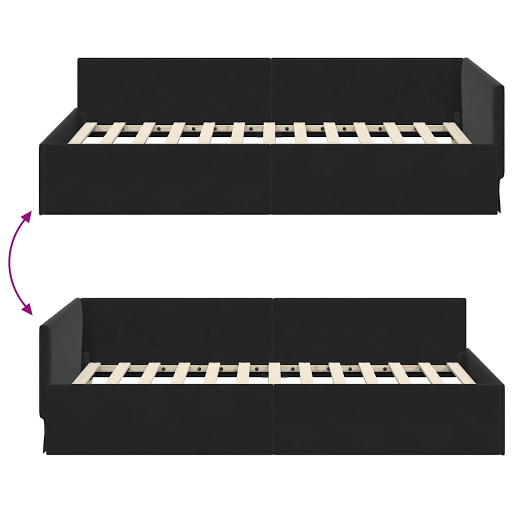 Cornice del letto ad angolo Nero 90 cm x 200 cm Velluto | homemem39