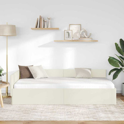 Cornice del letto ad angolo Crema 90 cm x 200 cm Velluto | homemem39