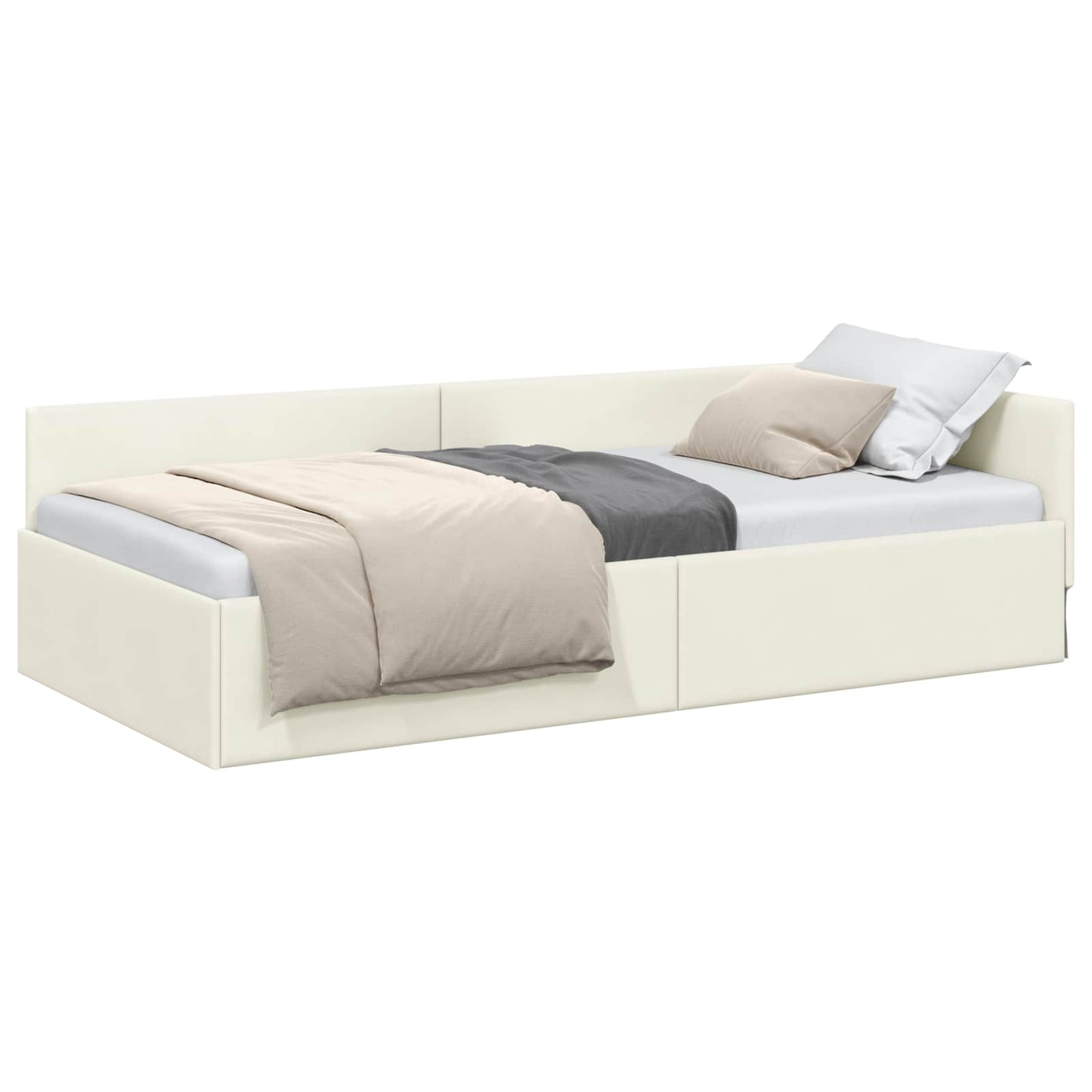 Cornice del letto ad angolo Crema 90 cm x 200 cm Velluto | homemem39