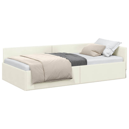 Cornice del letto ad angolo Crema 90 cm x 200 cm Velluto | homemem39