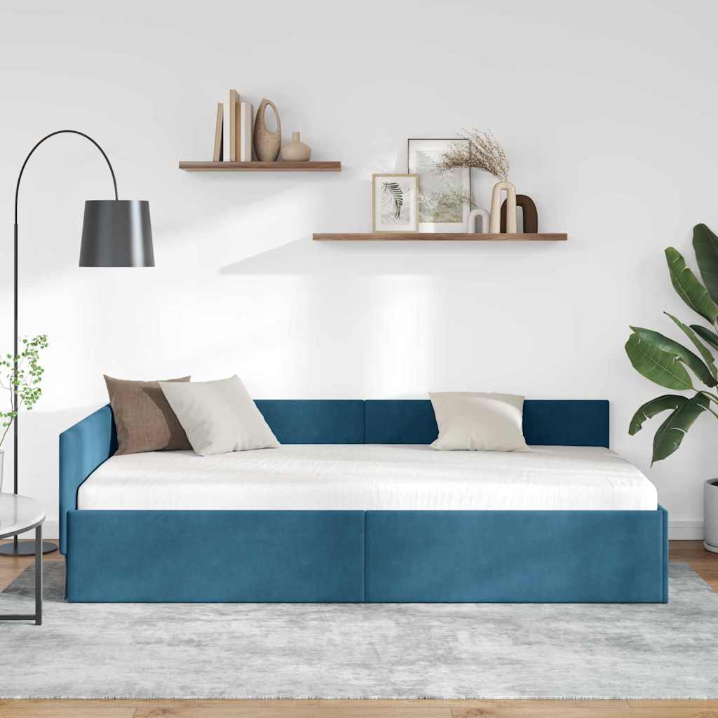 Cornice del letto ad angolo Blu 100 cm x 200 cm Velluto | homemem39