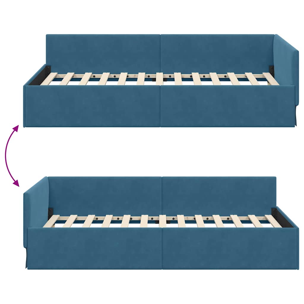 Cornice del letto ad angolo Blu 100 cm x 200 cm Velluto | homemem39