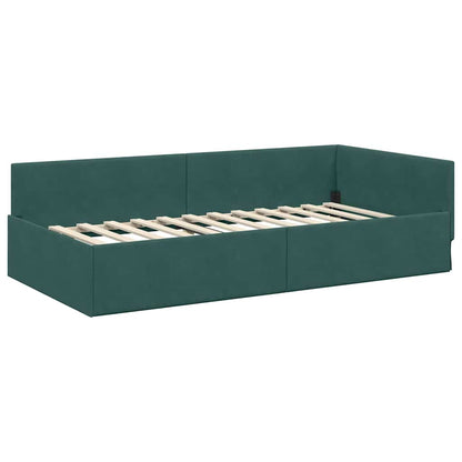 Cornice del letto ad angolo Verde Scuro 100 cm x 200 cm Velluto | homemem39