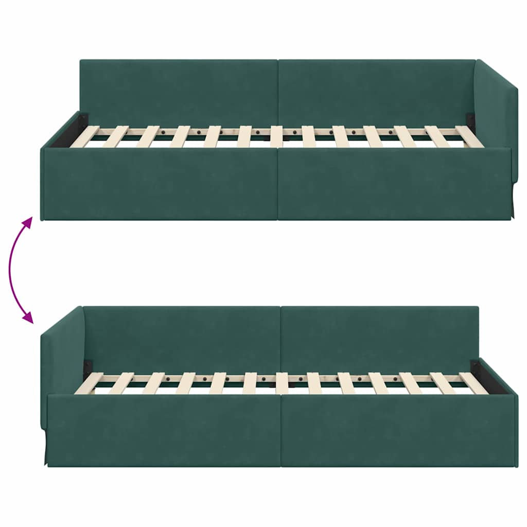 Cornice del letto ad angolo Verde Scuro 100 cm x 200 cm Velluto | homemem39