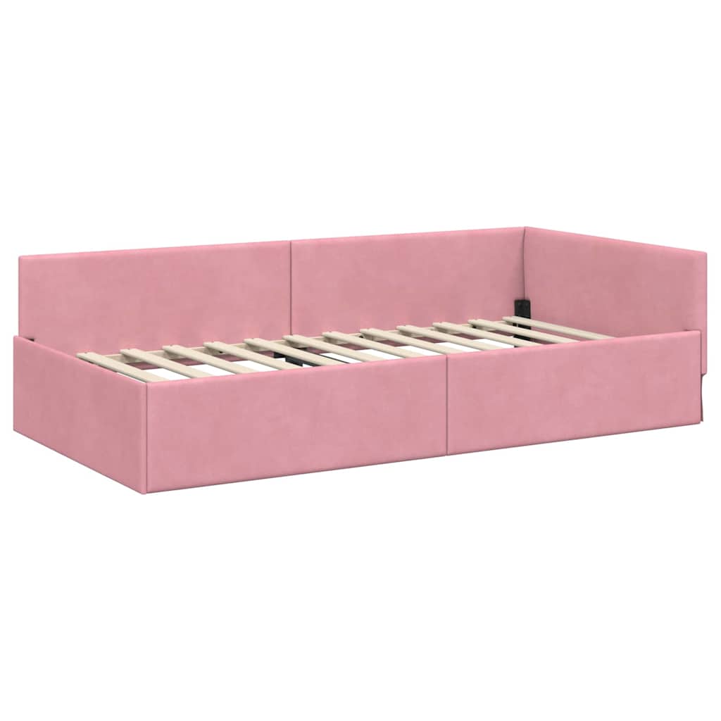 Cornice del letto ad angolo Rosa 100 cm x 200 cm Velluto