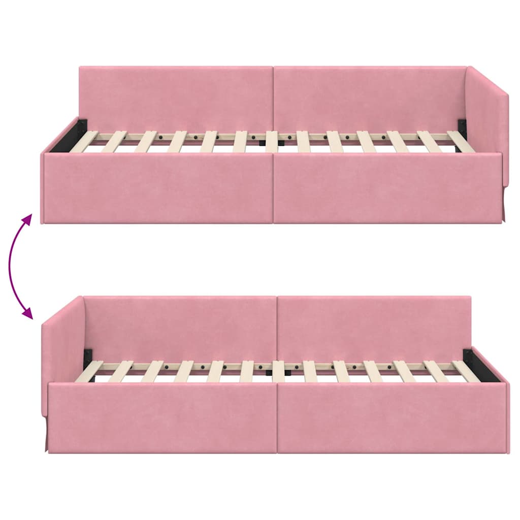 Cornice del letto ad angolo Rosa 100 cm x 200 cm Velluto