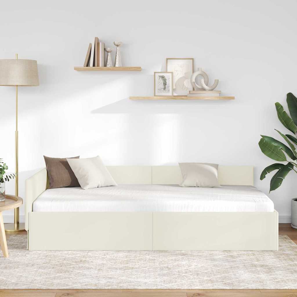 Cornice del letto ad angolo Crema 100 cm x 200 cm Velluto | homemem39