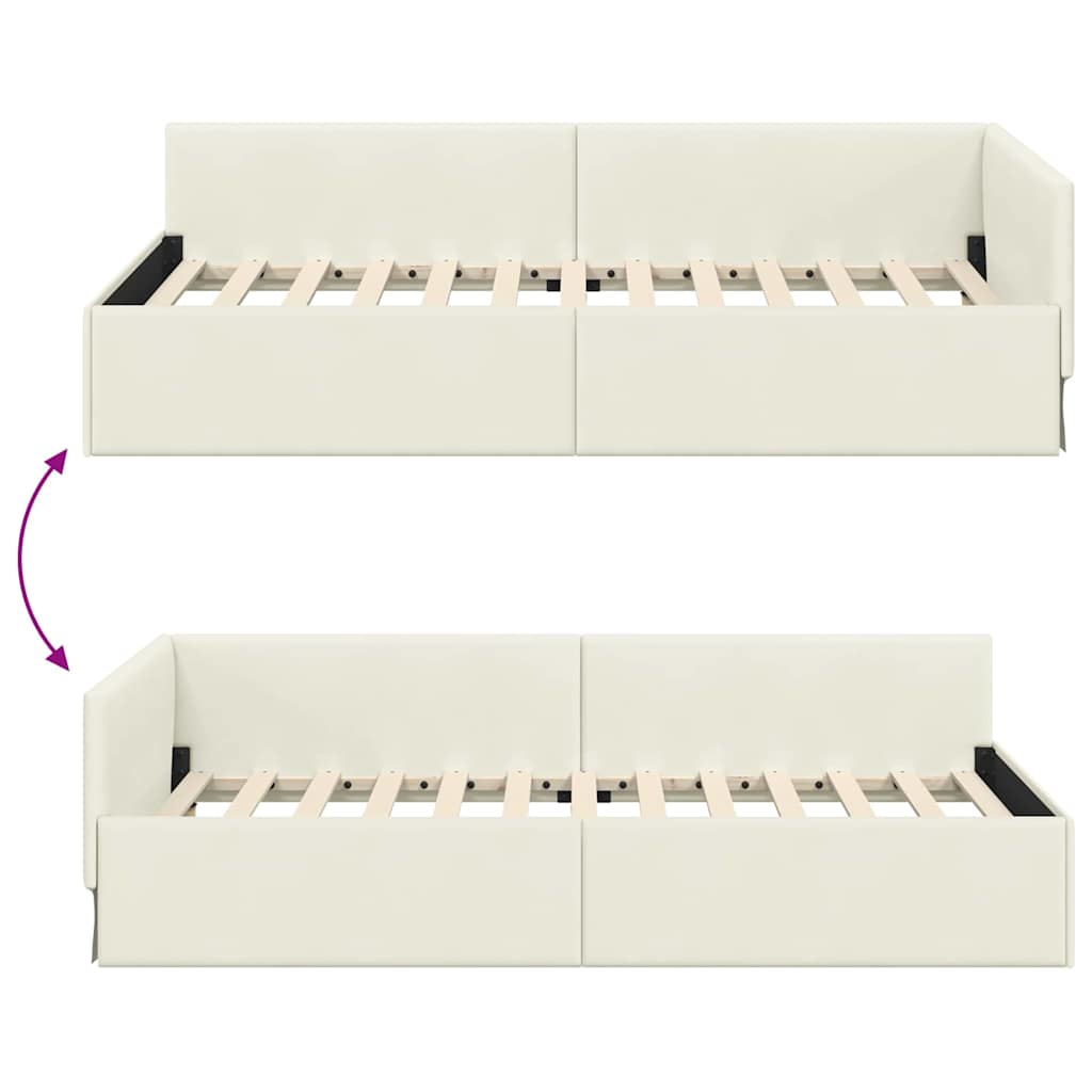 Cornice del letto ad angolo Crema 100 cm x 200 cm Velluto | homemem39