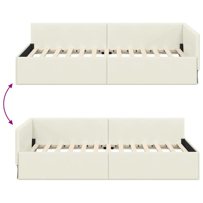Cornice del letto ad angolo Crema 100 cm x 200 cm Velluto | homemem39