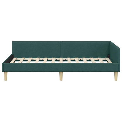 Cornice del letto ad angolo Verde Scuro 90 x 190 cm Tessuto
