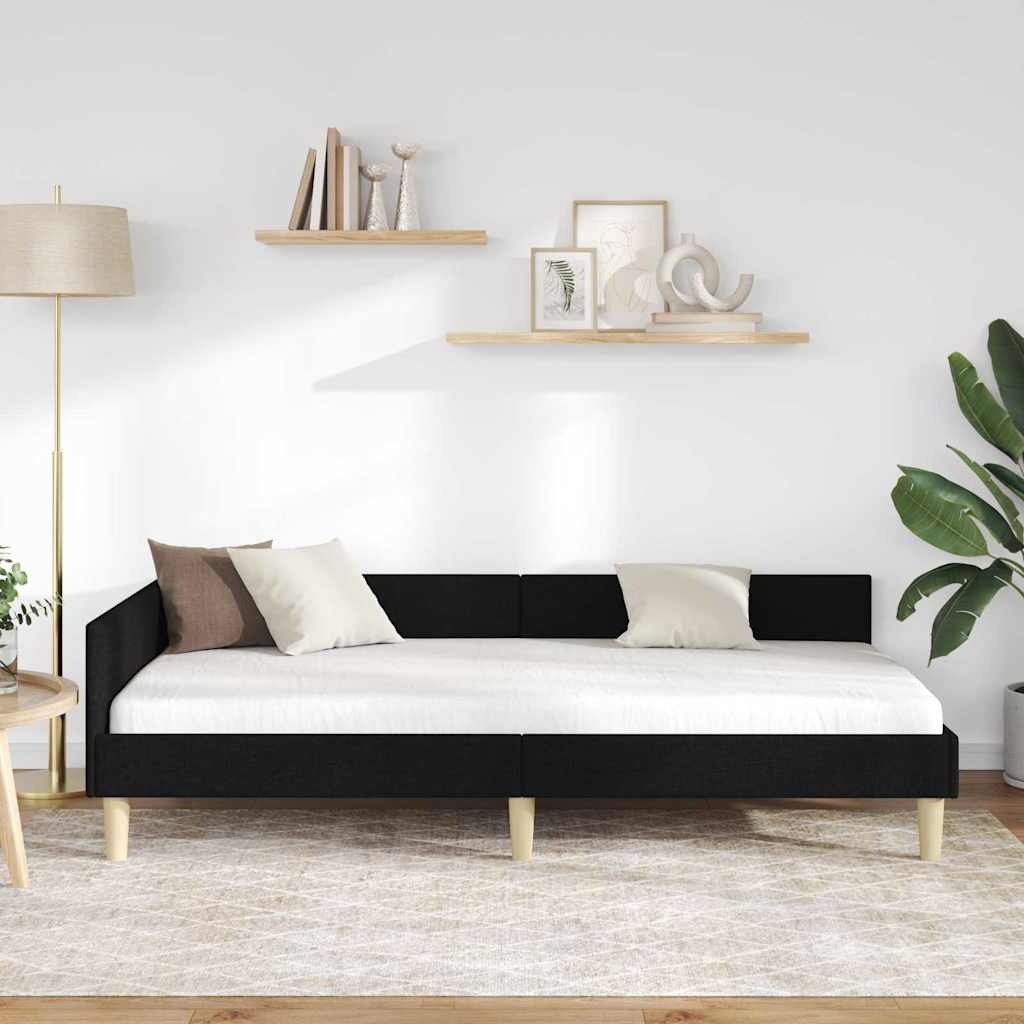 Cornice del letto ad angolo Nero 90 x 200 cm Tessuto