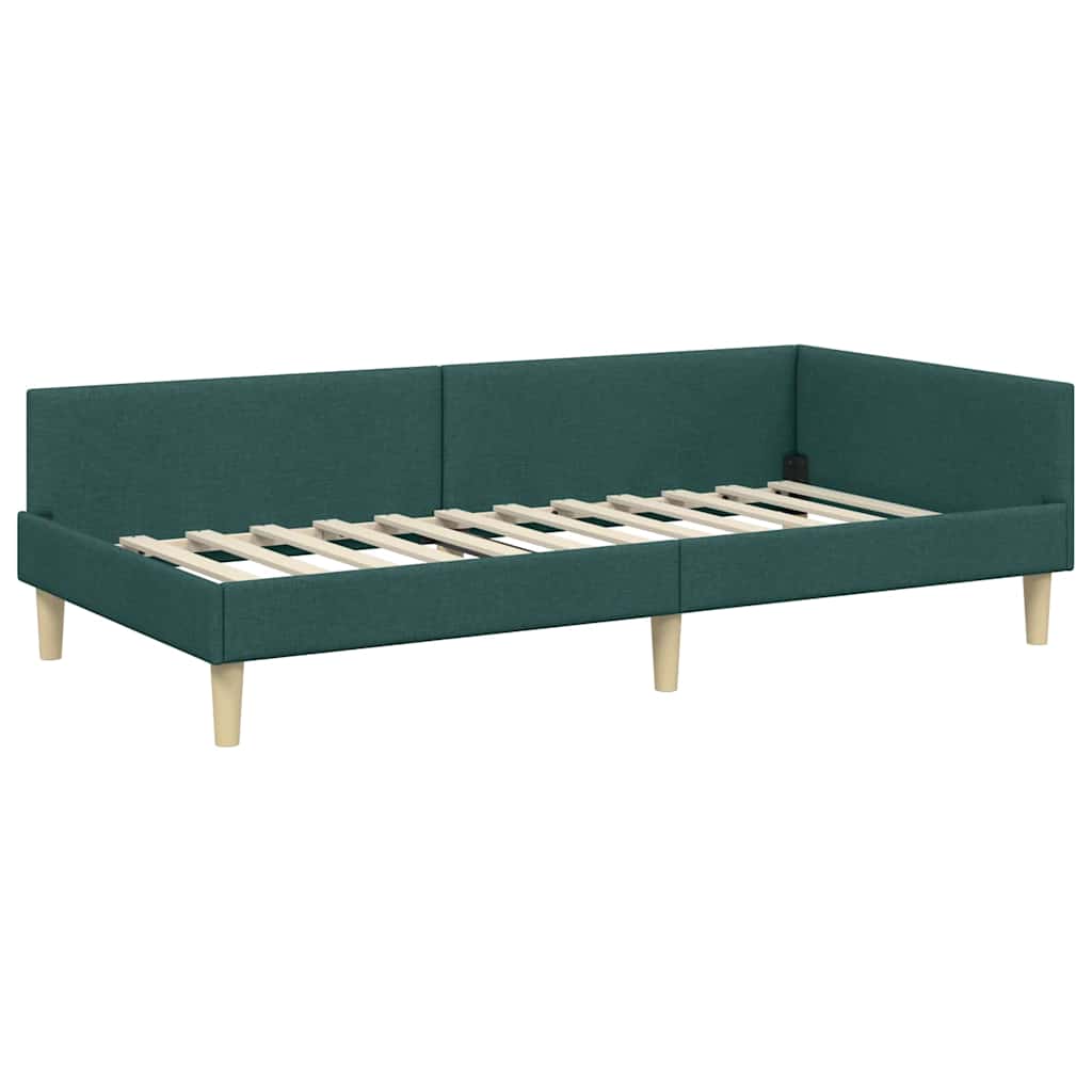 Cornice del letto ad angolo Verde Scuro 90 x 200 cm Tessuto