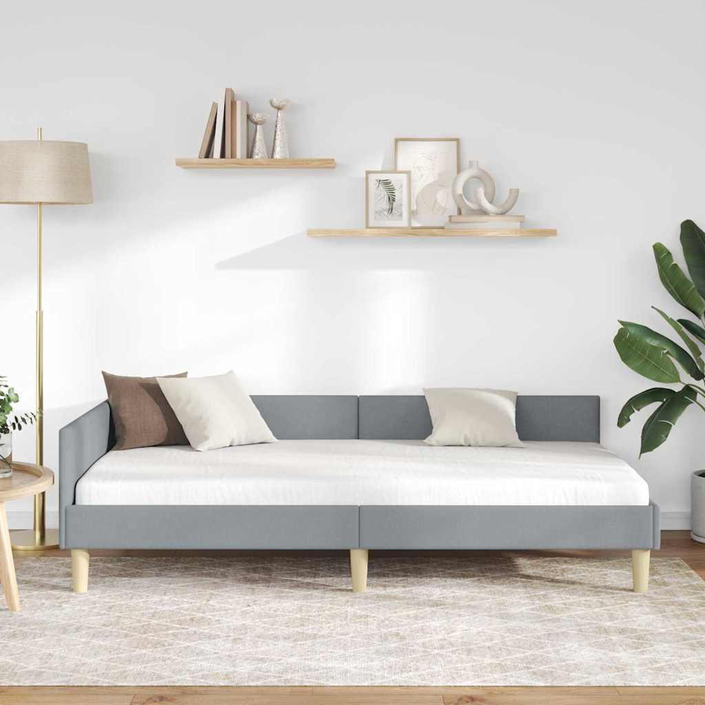 Cornice del letto ad angolo Grigio chiaro 100 x 200 cm Tessuto | homemem39