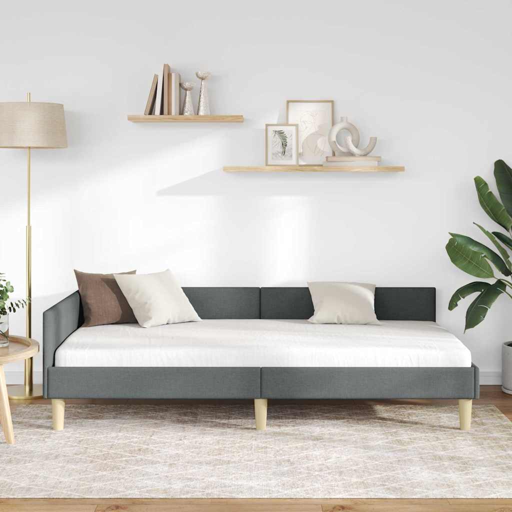 Cornice del letto ad angolo Grigio scuro 100 x 200 cm Tessuto