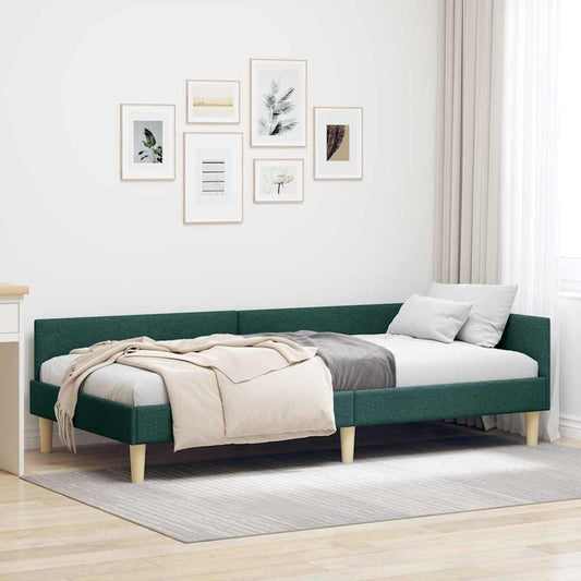 Cornice del letto ad angolo Verde Scuro 100 x 200 cm Tessuto | homemem39
