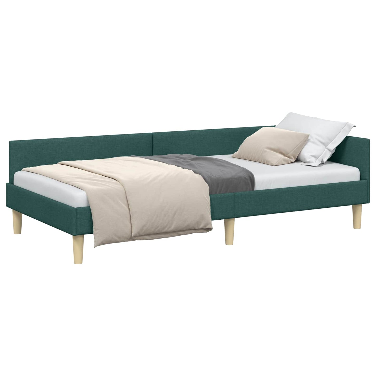 Cornice del letto ad angolo Verde Scuro 100 x 200 cm Tessuto | homemem39