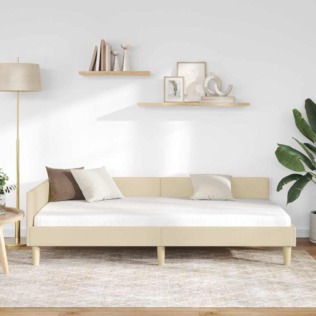 Cornice del letto ad angolo Crema 100 x 200 cm Tessuto