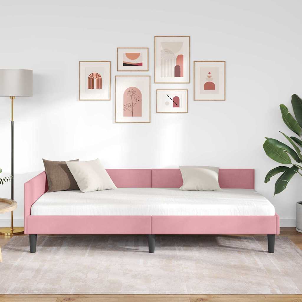 Cornice del letto ad angolo Rosa 90 cm x 190 cm Velluto | homemem39