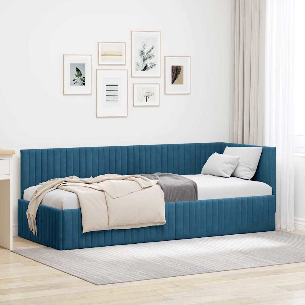 Cornice del letto ad angolo Blu 80 cm x 200 cm Velluto | homemem39