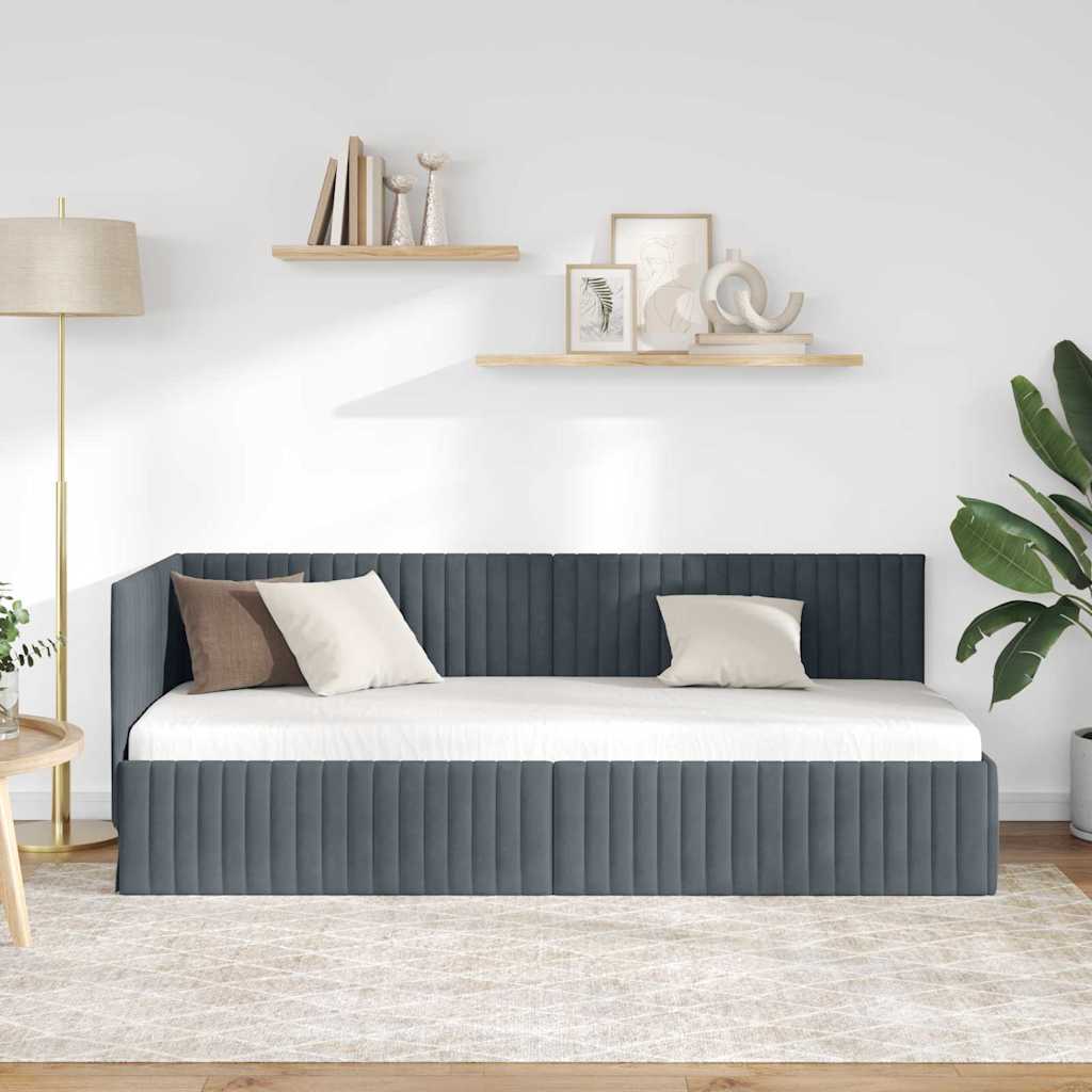 Cornice del letto ad angolo Grigio scuro 80 cm x 200 cm Velluto | homemem39