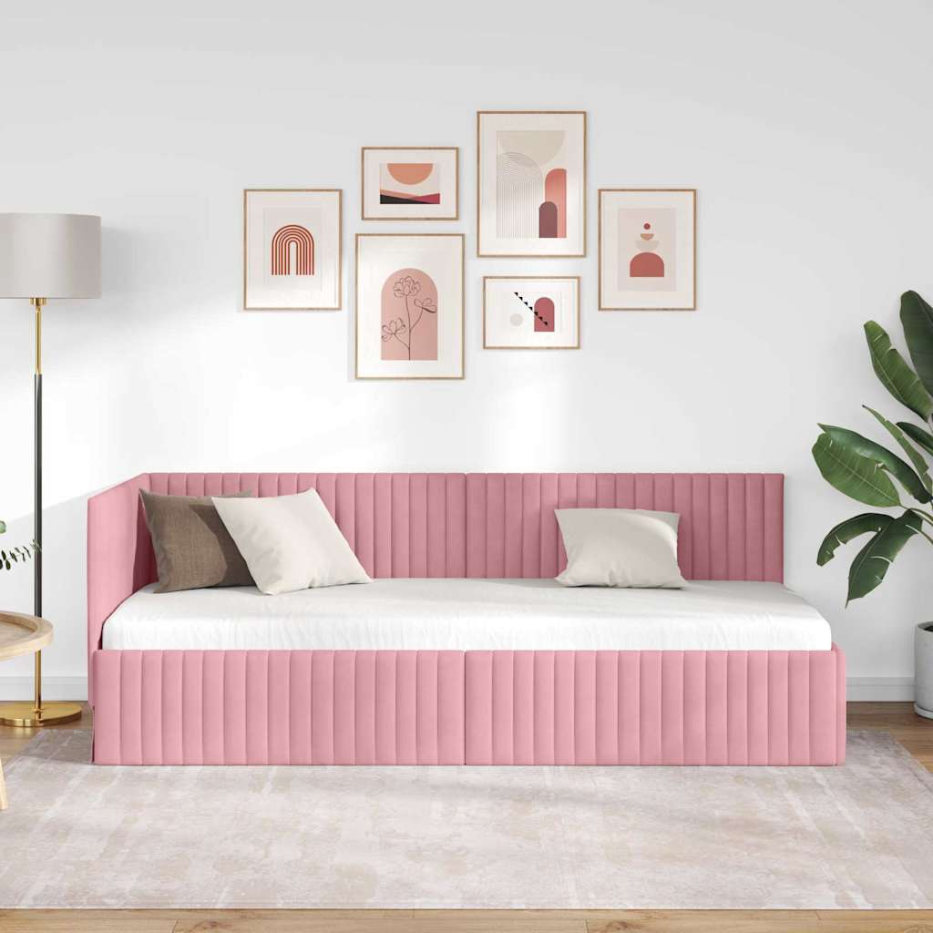 Cornice del letto ad angolo Rosa 80 cm x 200 cm Velluto | homemem39