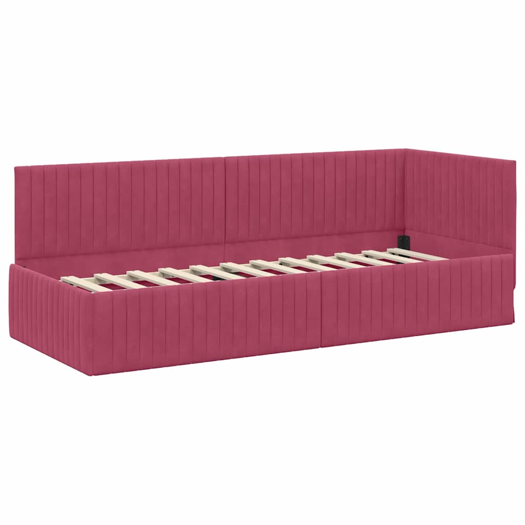 Cornice del letto ad angolo Rosso Vino 80 cm x 200 cm Velluto | homemem39