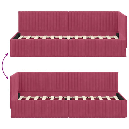 Cornice del letto ad angolo Rosso Vino 80 cm x 200 cm Velluto | homemem39