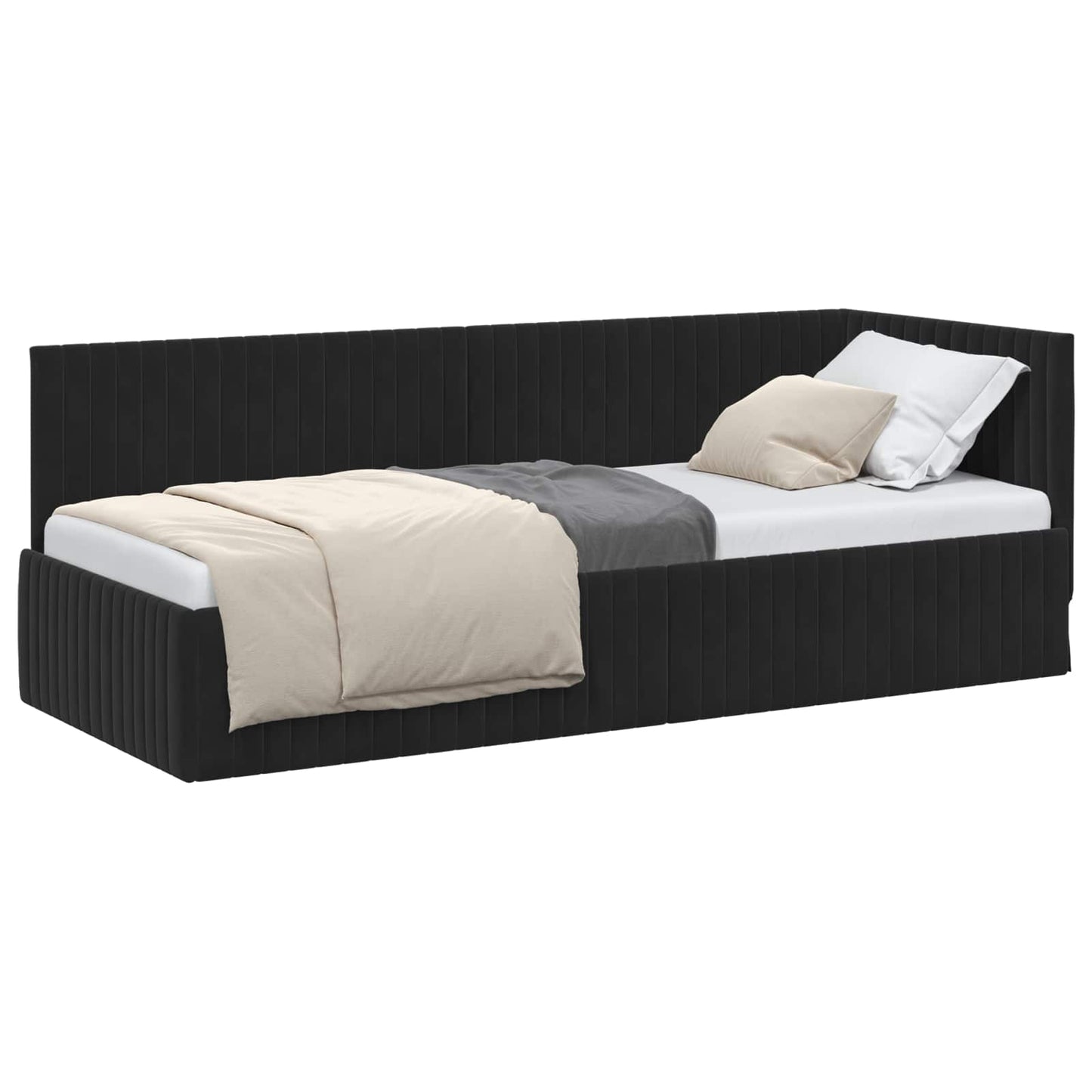 Cornice del letto ad angolo Nero 80 cm x 200 cm Velluto | homemem39