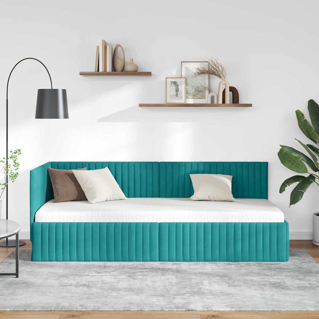Cornice del letto ad angolo Turchese 80 cm x 200 cm Velluto | homemem39