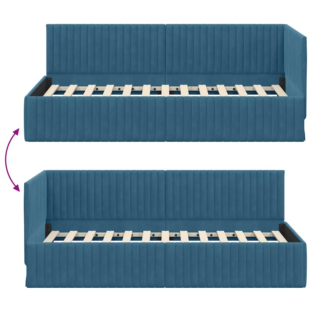 Cornice del letto ad angolo Blu 90 cm x 190 cm Velluto | homemem39