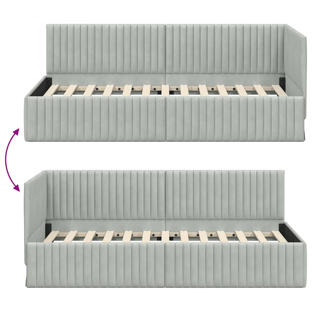 Cornice del letto ad angolo Grigio chiaro 90 cm x 190 cm | homemem39