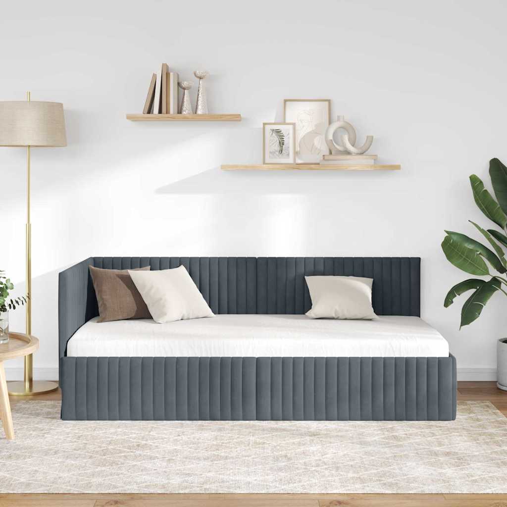 Cornice del letto ad angolo Grigio scuro 90 cm x 190 cm Velluto | homemem39