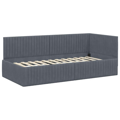 Cornice del letto ad angolo Grigio scuro 90 cm x 190 cm Velluto | homemem39
