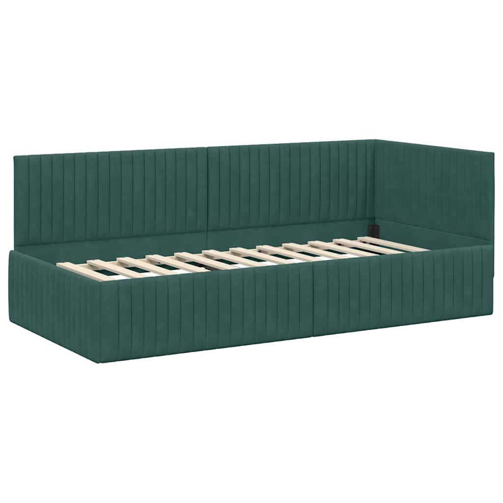 Cornice del letto ad angolo Verde Scuro 90 cm x 190 cm Velluto | homemem39