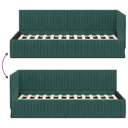 Cornice del letto ad angolo Verde Scuro 90 cm x 190 cm Velluto | homemem39