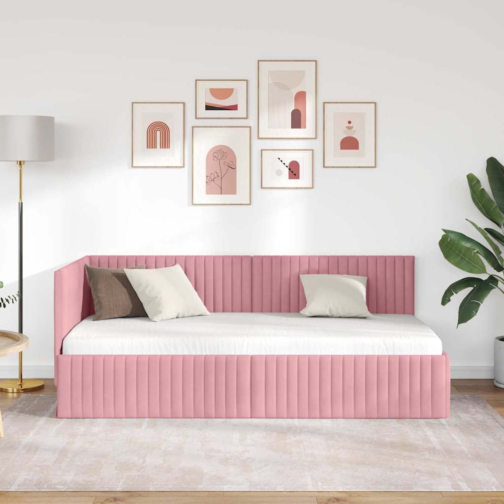 Cornice del letto ad angolo Rosa 90 cm x 190 cm Velluto | homemem39