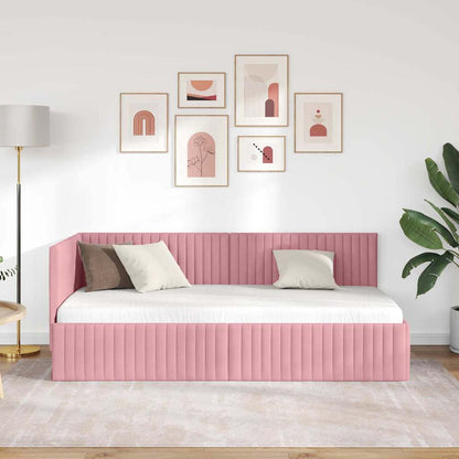 Cornice del letto ad angolo Rosa 90 cm x 190 cm Velluto | homemem39