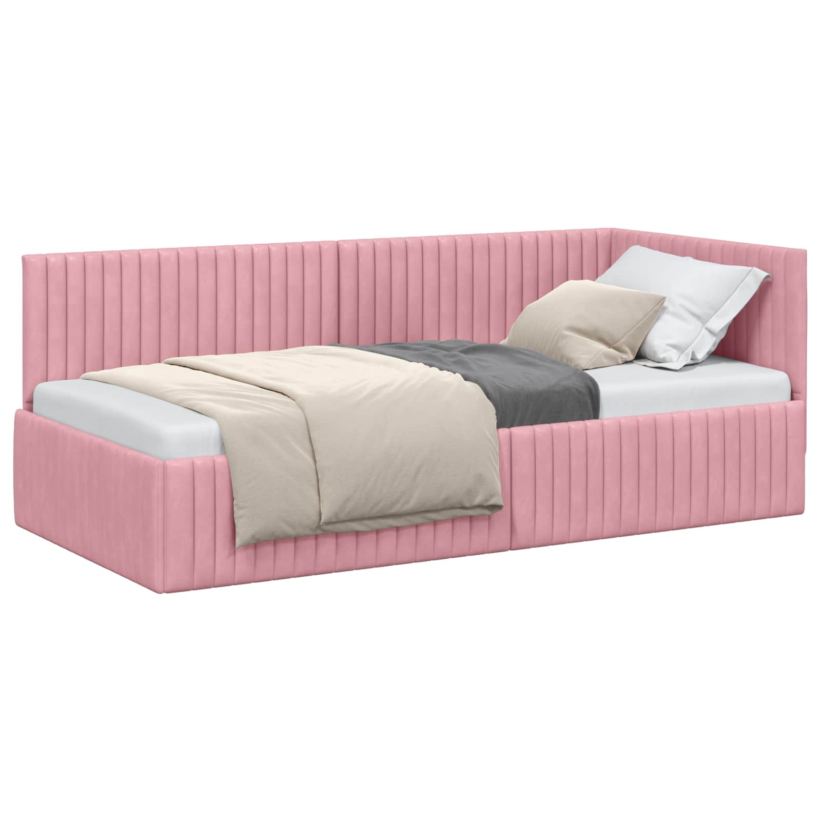 Cornice del letto ad angolo Rosa 90 cm x 190 cm Velluto | homemem39