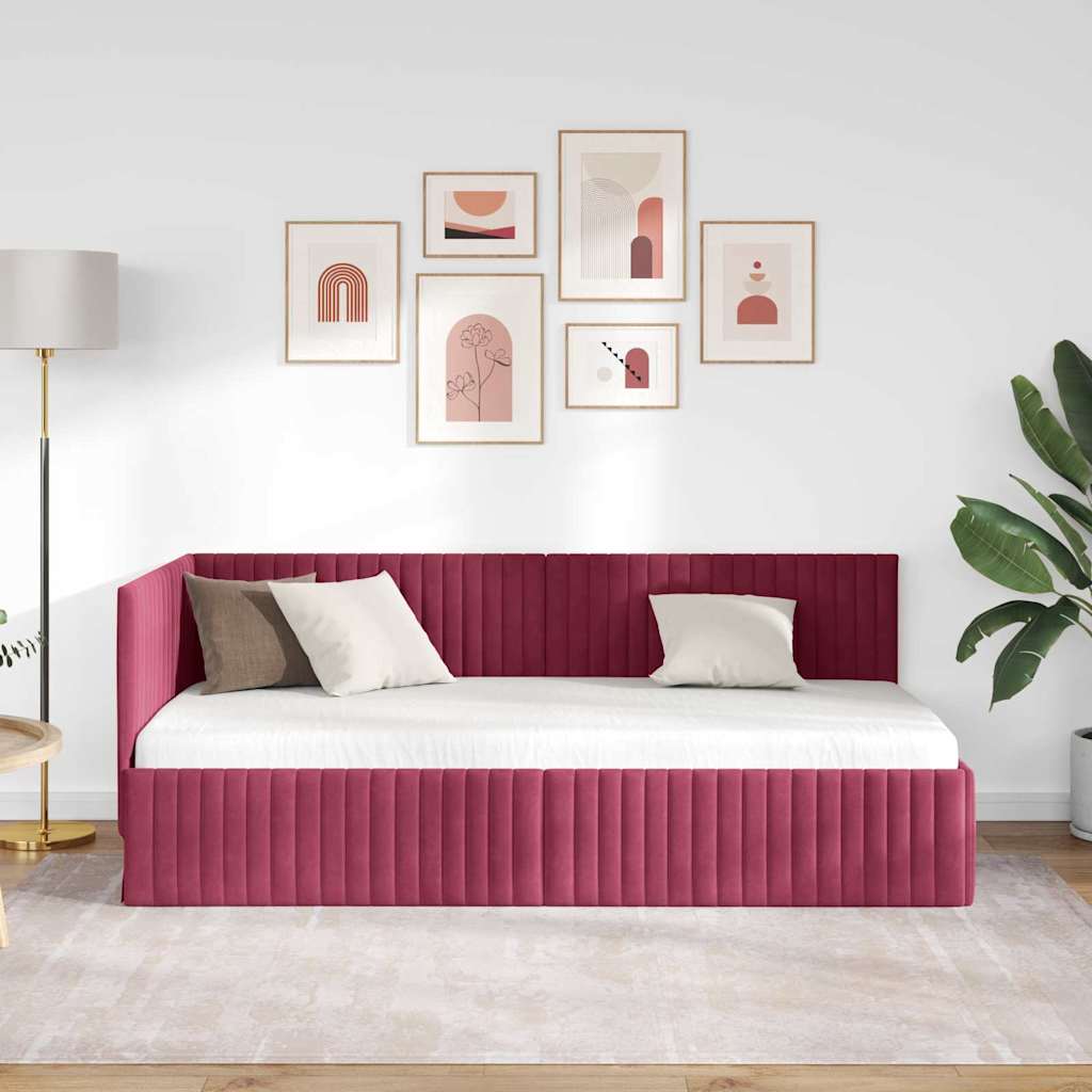 Cornice del letto ad angolo Rosso Vino 90 cm x 190 cm Velluto | homemem39