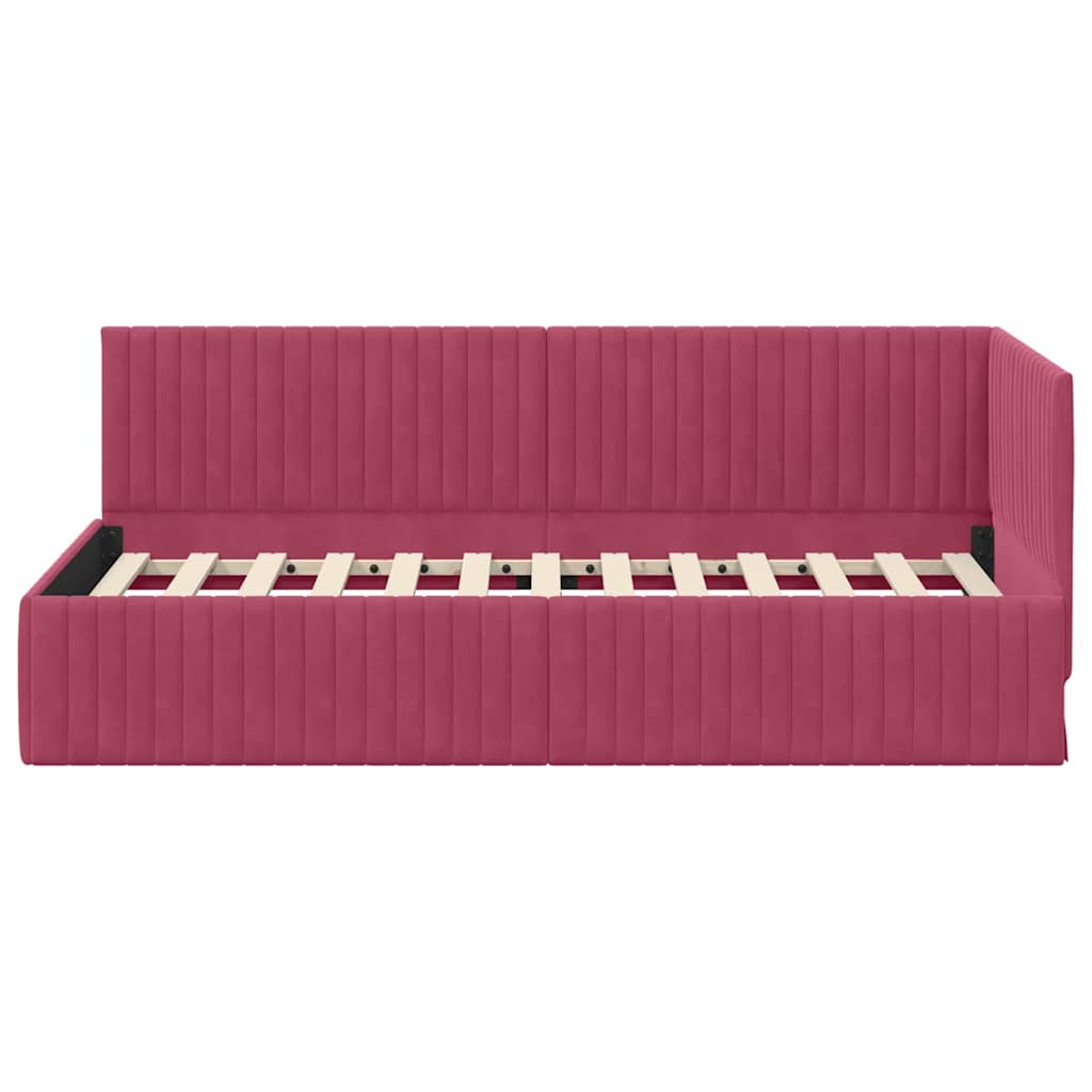 Cornice del letto ad angolo Rosso Vino 90 cm x 190 cm Velluto | homemem39